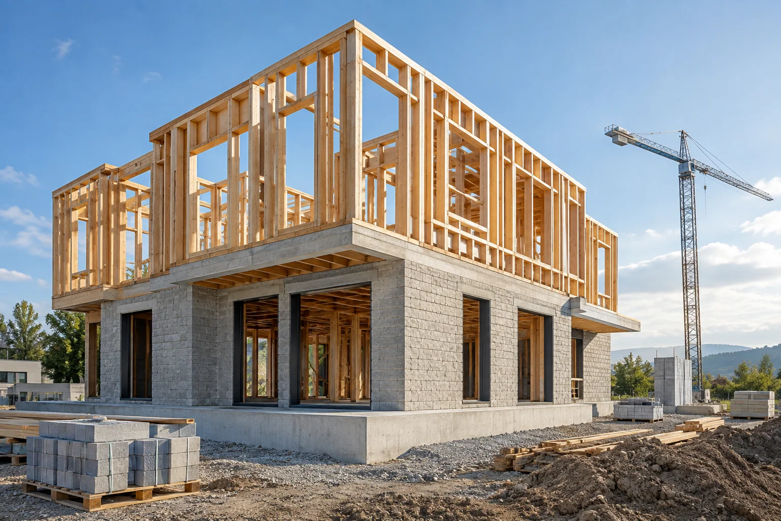 Illustrative residential masonry and timber construction